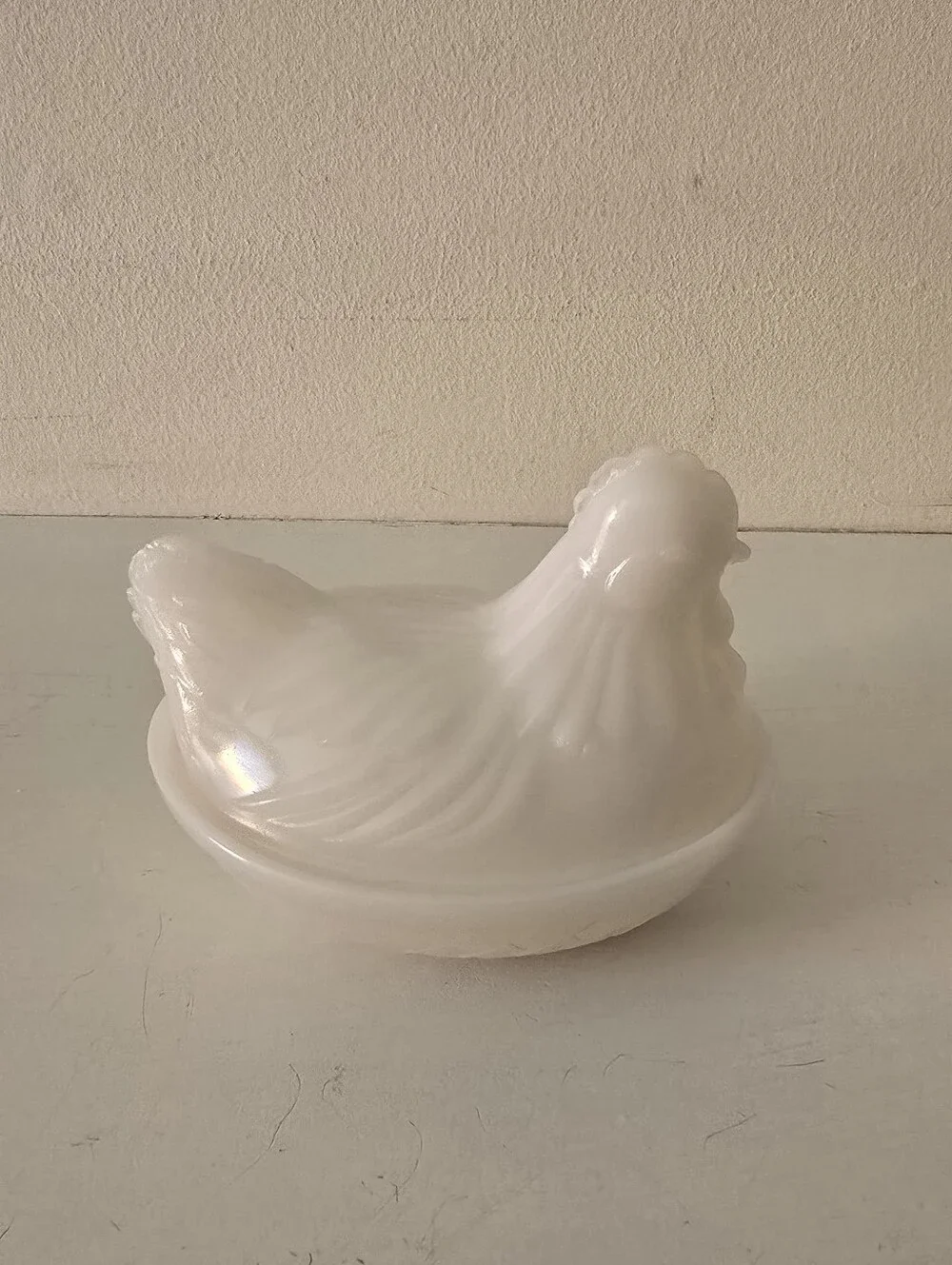 Vintage White Milk Glass Hen on Nest Covered Dish